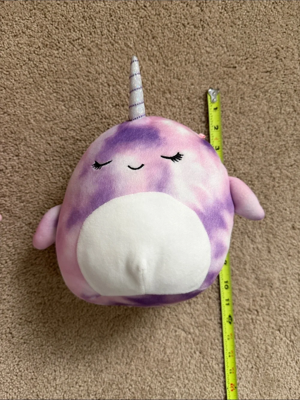 Squishmallows Lot of 3 Pink Crab, Purple Tie-Dye Unicorn & Gray Bunny Plush Set